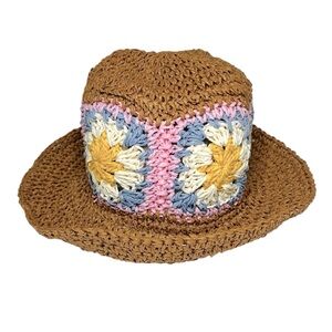 NWT DAVID and YOUNG Crochet Granny Square Straw Bucket Hat